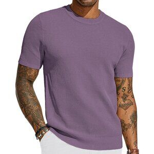 Mens T-Shirts Crew Neck Waffle Knit Shirt Short Sleeve Tee Shirts Fashion Casual